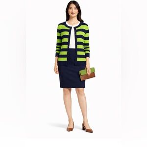 Talbots Striped Cable Knit Cardigan - Navy & Green Classic
